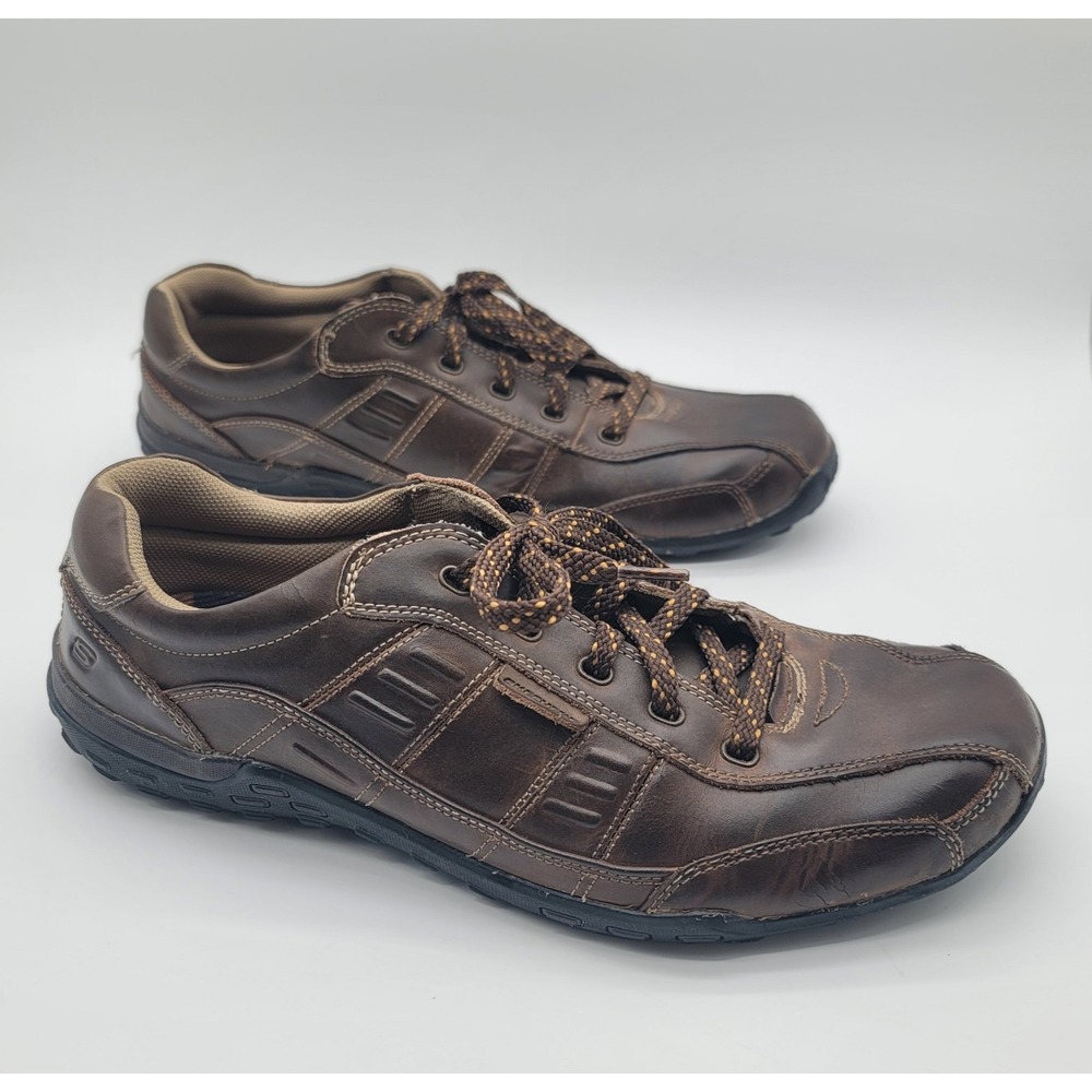 Skechers SN 63525 Mens Size 13 Brown Leather Lace Up Walking Comfort Casual Shoe